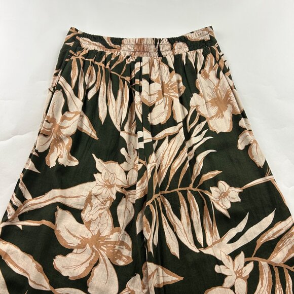 Rachel Zoe Dark Olive Tan Tropical Print Linen Blend Wide Leg Pant M - Picture 7 of 7